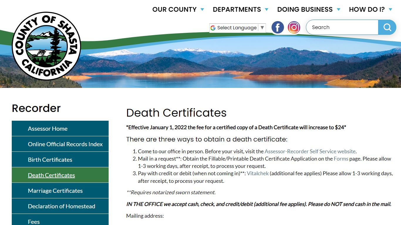 Death Certificates | Shasta County California