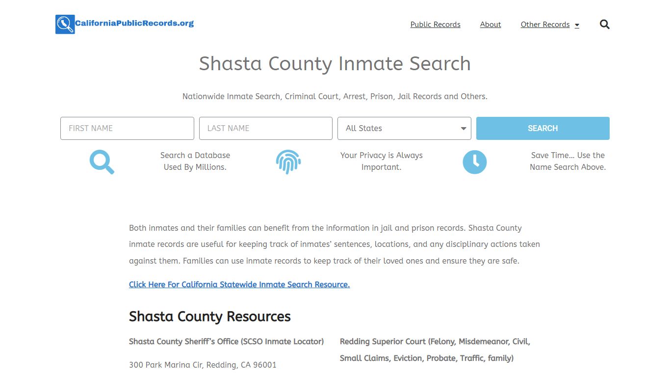 Shasta County Inmate Search - Current & Past SCSO CA Jail Records